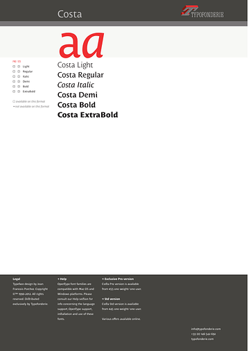 Costa PDF Specimen preview
